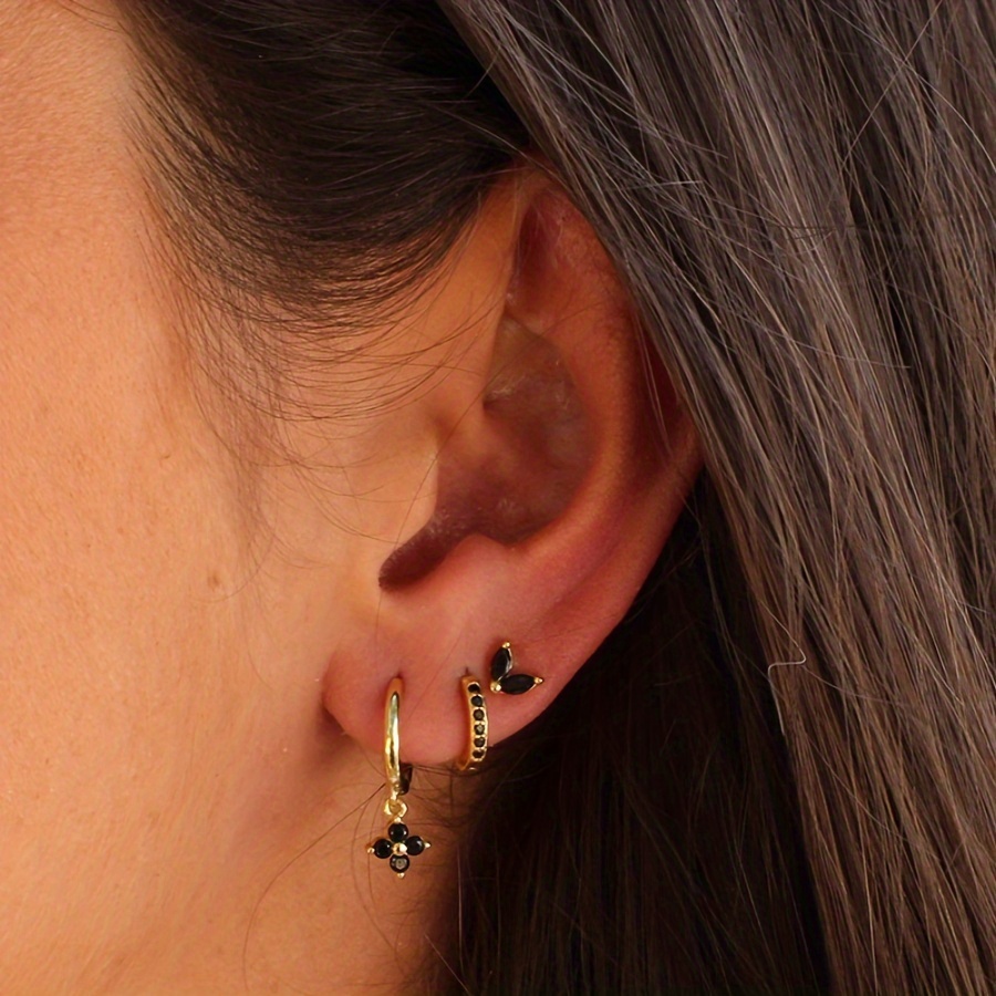 3pcs Cubic Zirconia Hoop Earrings for Women Cartilage Piercing